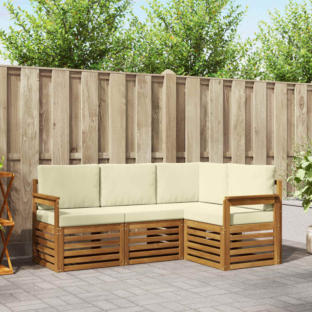 Sofasæt med pude 4 pcs Naturlig og Fløde Massivt Akacietræ
