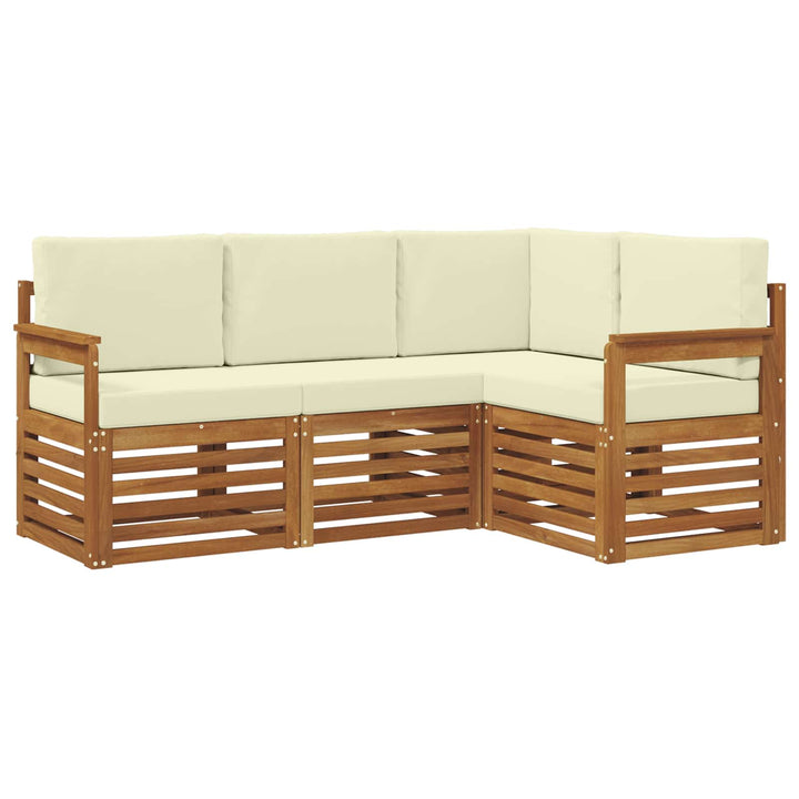 Sofasæt med pude 4 pcs Naturlig og Fløde Massivt Akacietræ