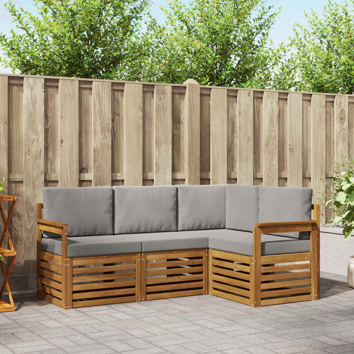 Sofasæt med pude 4 pcs Naturlig og Lys Grå Massivt Akacietræ