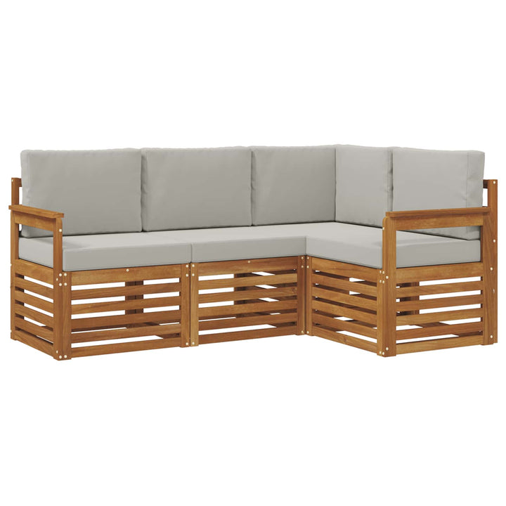 Sofasæt med pude 4 pcs Naturlig og Lys Grå Massivt Akacietræ