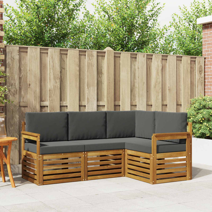 Sofasæt med pude 4 pcs Naturlig og Antracit Massivt Akacietræ