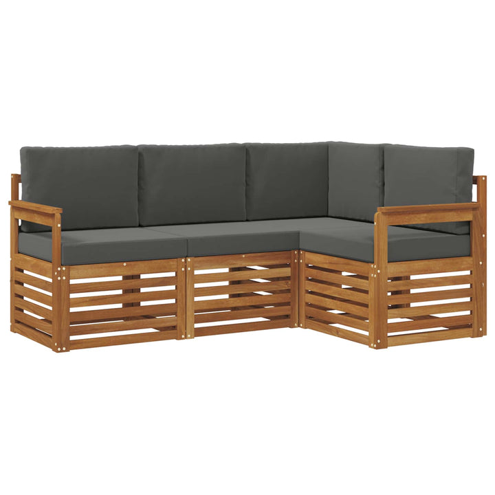 Sofasæt med pude 4 pcs Naturlig og Antracit Massivt Akacietræ