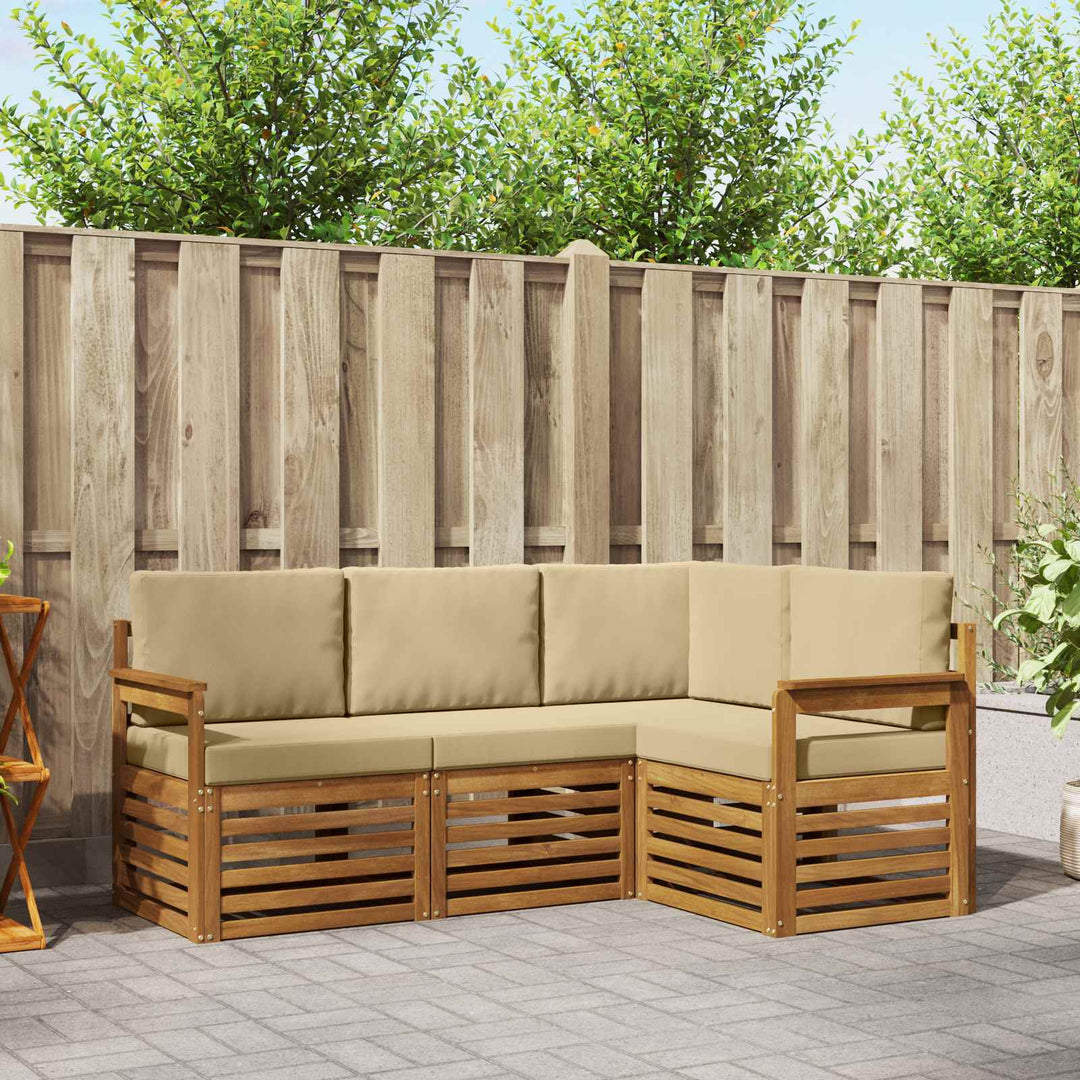 Sofasæt med pude 4 pcs Naturlig og Beige Massivt Akacietræ