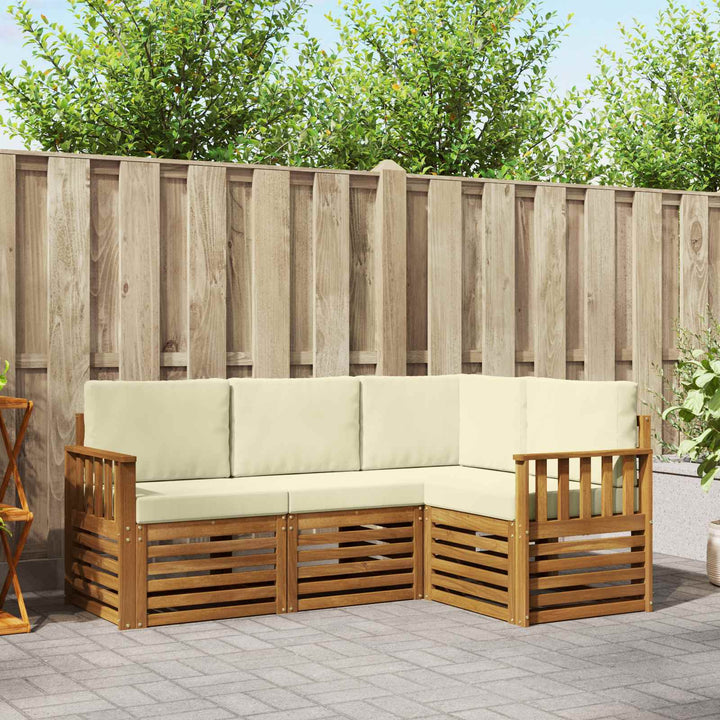Sofasæt med pude 4 pcs Naturlig og Fløde Massivt Akacietræ