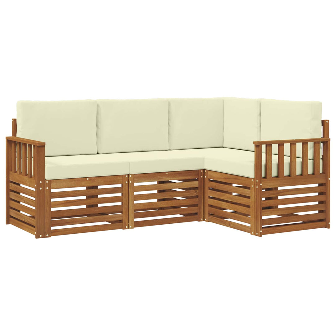 Sofasæt med pude 4 pcs Naturlig og Fløde Massivt Akacietræ