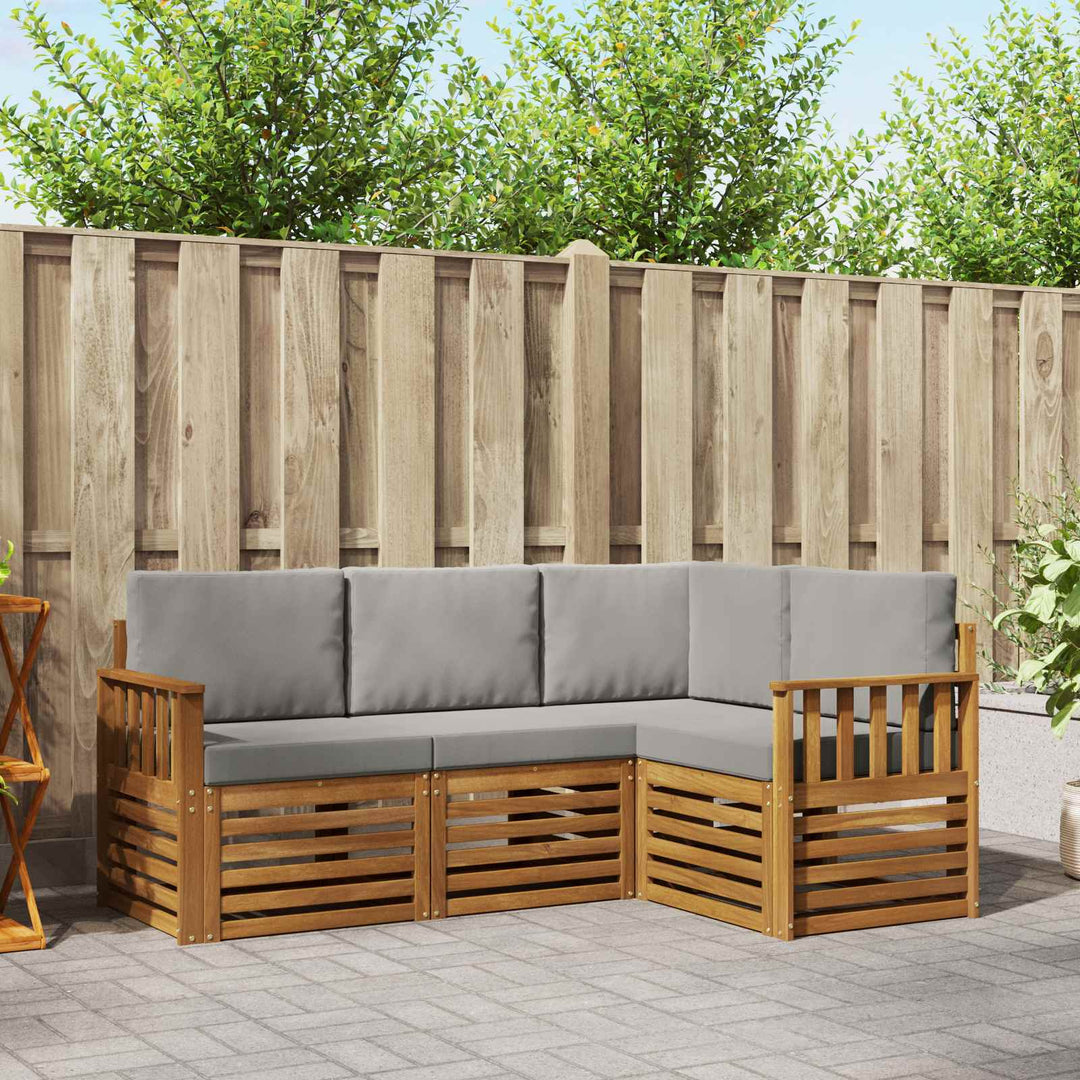 Sofasæt med pude 4 pcs Naturlig og Lys Grå Massivt Akacietræ