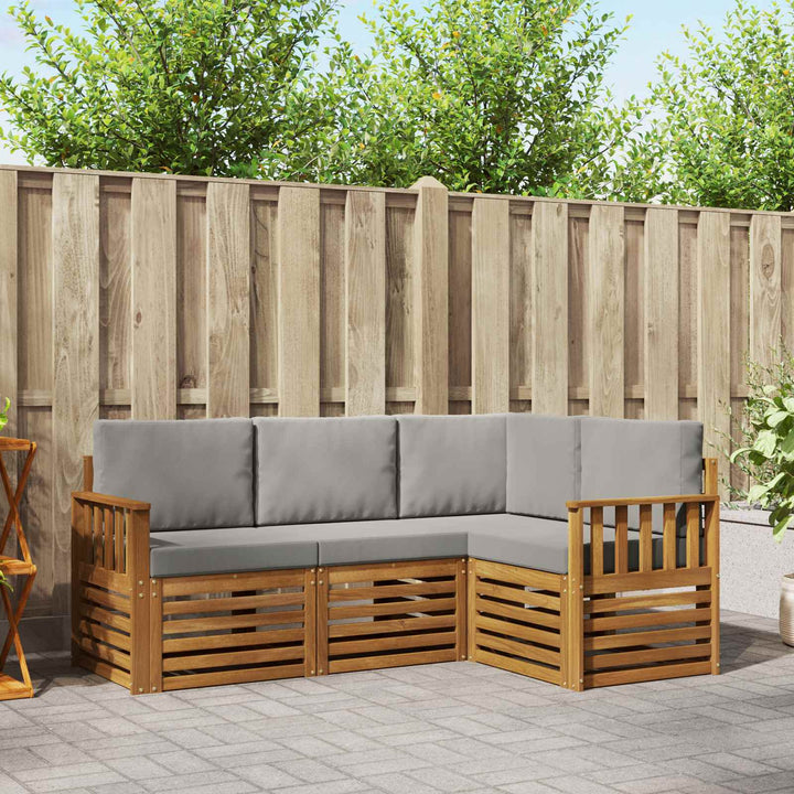 Sofasæt med pude 4 pcs Naturlig og Lys Grå Massivt Akacietræ