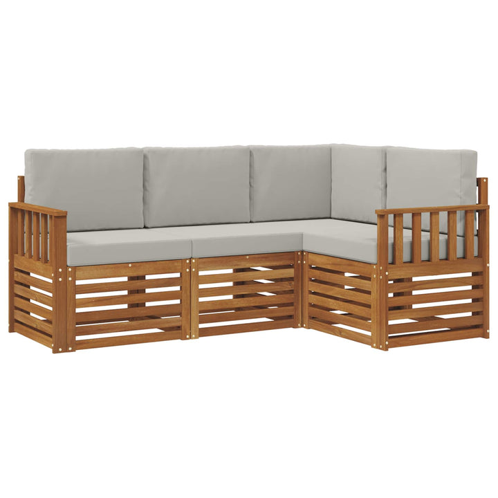 Sofasæt med pude 4 pcs Naturlig og Lys Grå Massivt Akacietræ