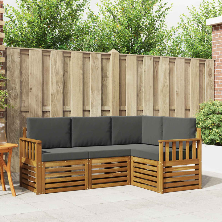 Sofasæt med pude 4 pcs Naturlig og Antracit Massivt Akacietræ