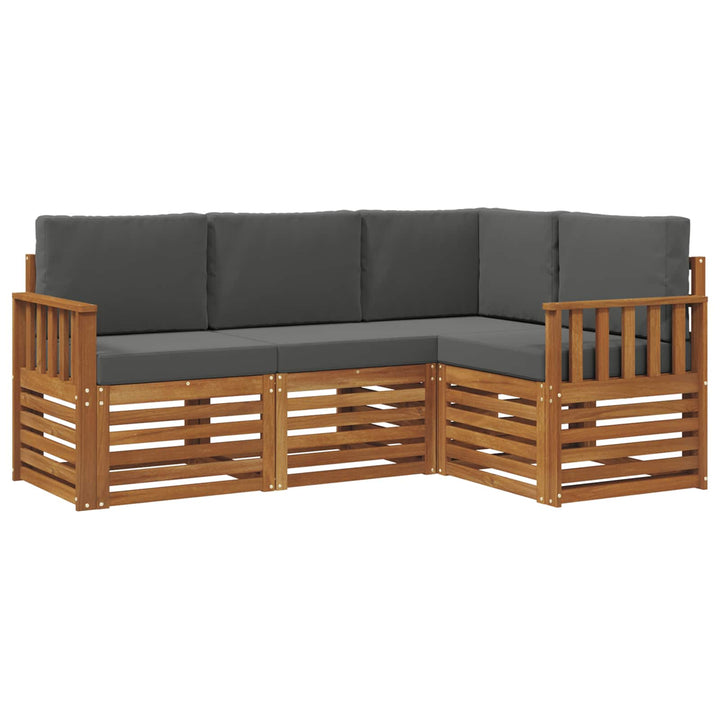 Sofasæt med pude 4 pcs Naturlig og Antracit Massivt Akacietræ