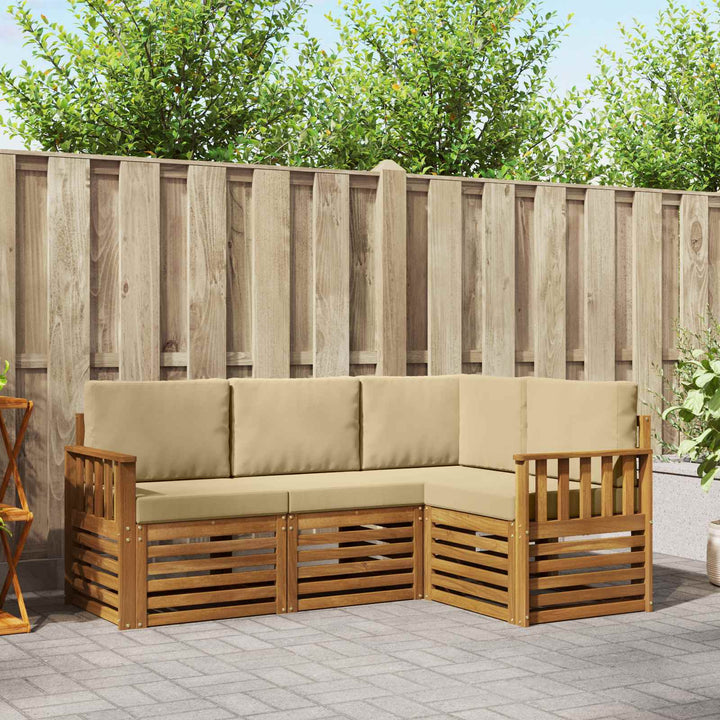 Sofasæt med pude 4 pcs Naturlig og Beige Massivt Akacietræ