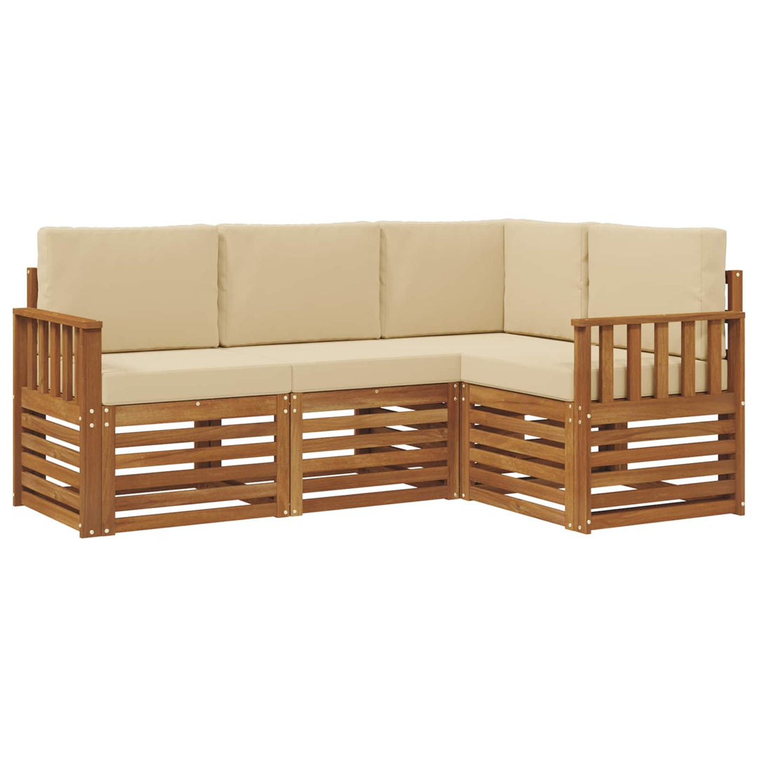 Sofasæt med pude 4 pcs Naturlig og Beige Massivt Akacietræ