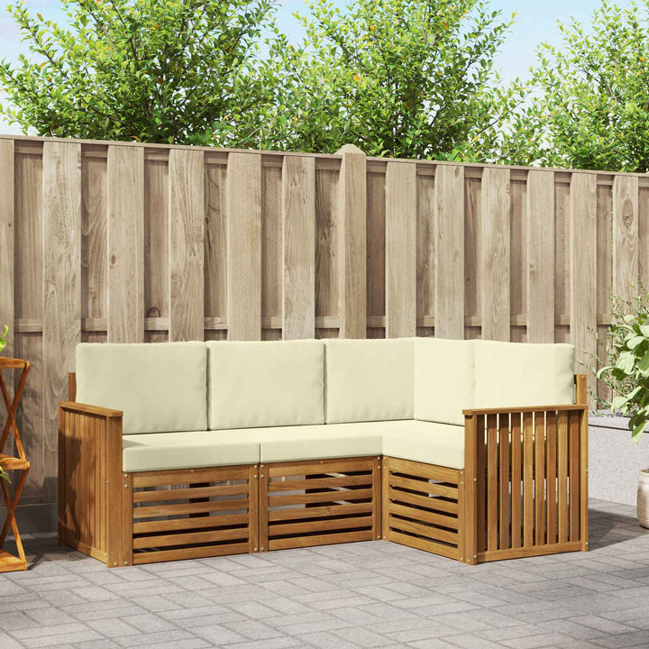 Sofasæt med pude 4 pcs Naturlig og Fløde Massivt Akacietræ