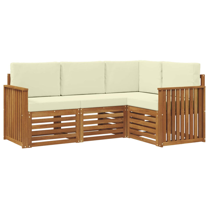 Sofasæt med pude 4 pcs Naturlig og Fløde Massivt Akacietræ