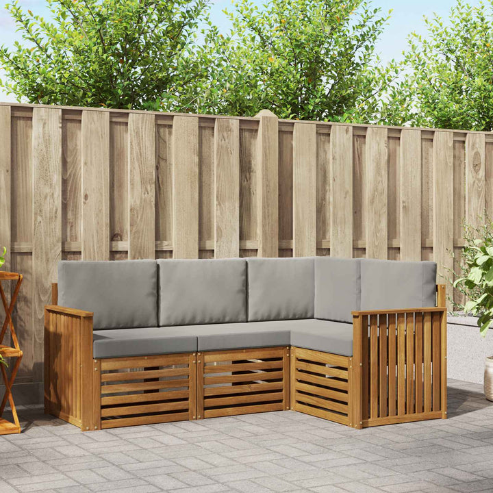 Sofasæt med pude 4 pcs Naturlig og Lys Grå Massivt Akacietræ