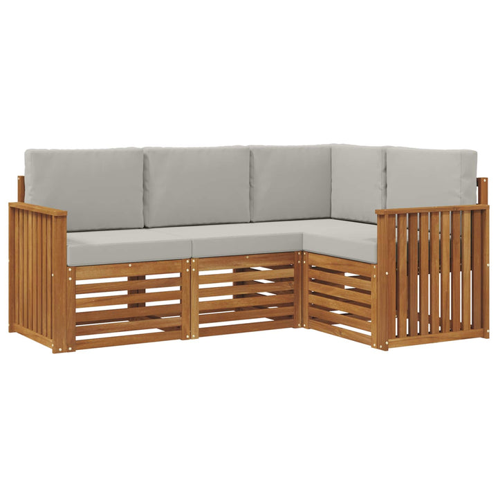 Sofasæt med pude 4 pcs Naturlig og Lys Grå Massivt Akacietræ