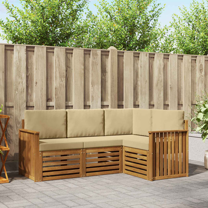 Sofasæt med pude 4 pcs Naturlig og Beige Massivt Akacietræ