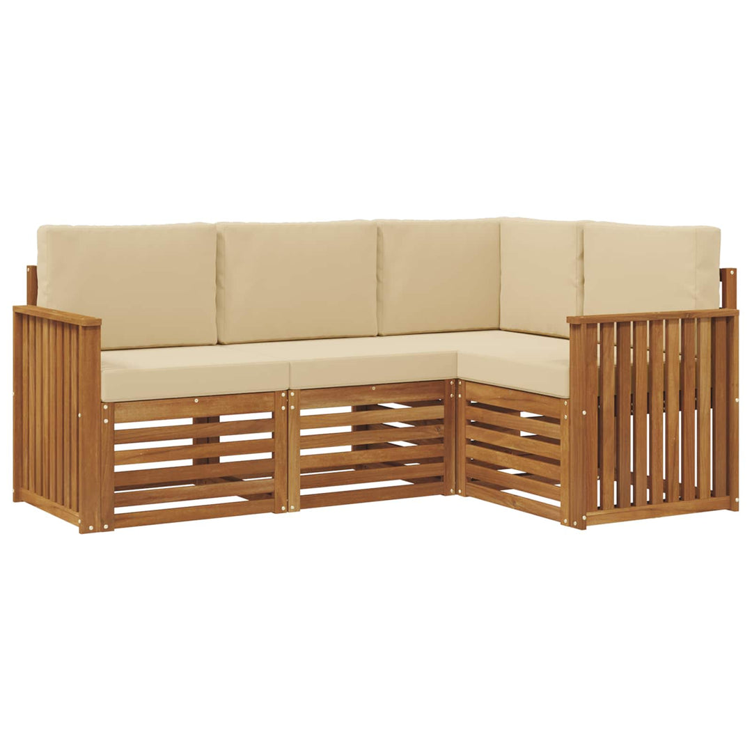 Sofasæt med pude 4 pcs Naturlig og Beige Massivt Akacietræ