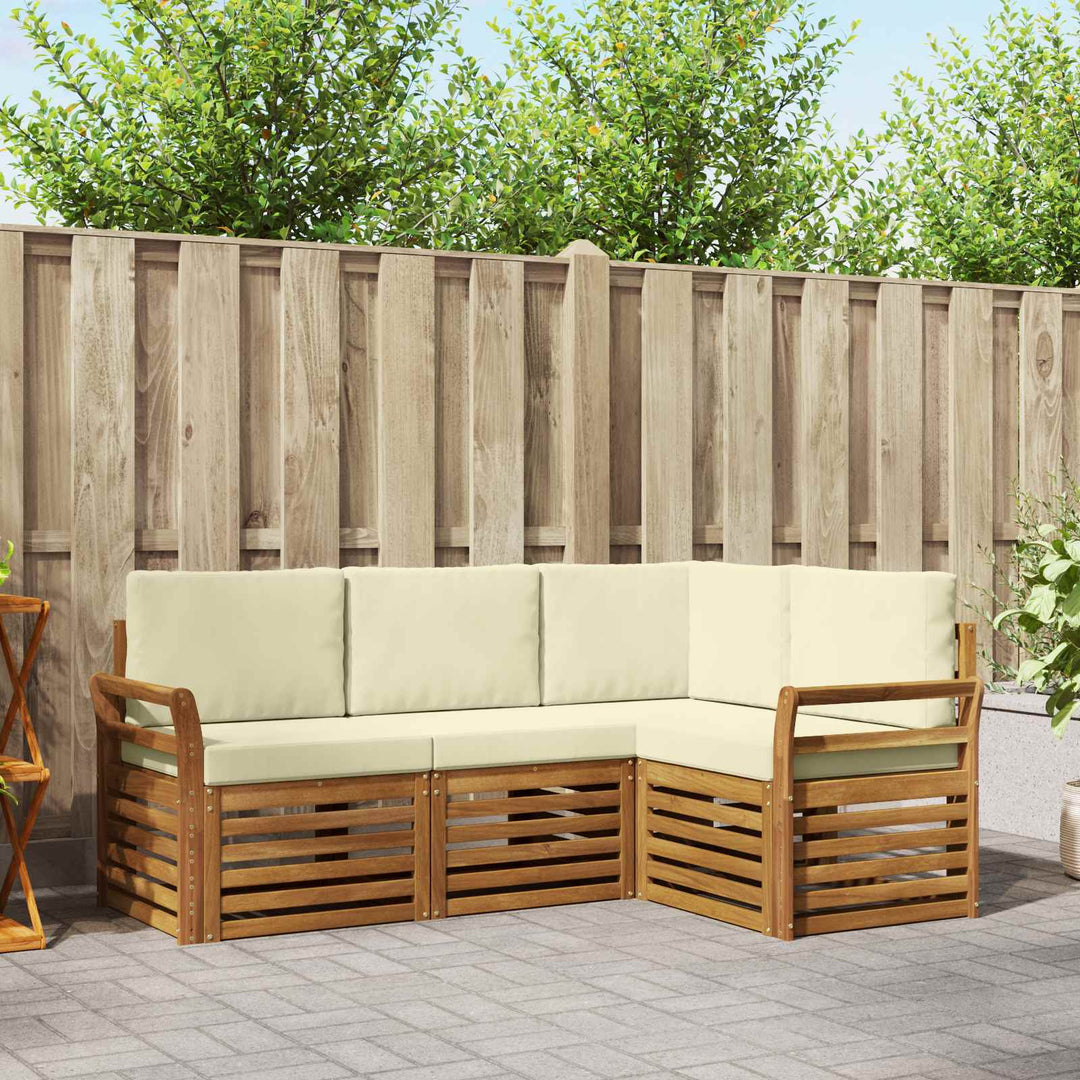 Sofasæt med pude 4 pcs Naturlig og Fløde Massivt Akacietræ