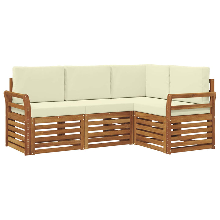 Sofasæt med pude 4 pcs Naturlig og Fløde Massivt Akacietræ