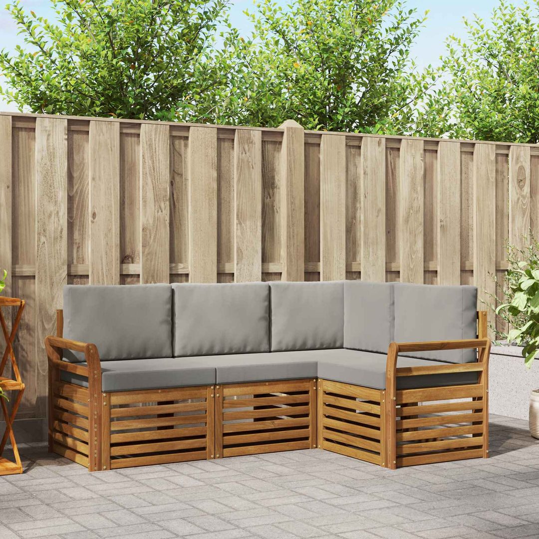 Sofasæt med pude 4 pcs Naturlig og Lys Grå Massivt Akacietræ