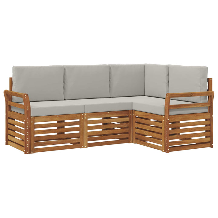 Sofasæt med pude 4 pcs Naturlig og Lys Grå Massivt Akacietræ