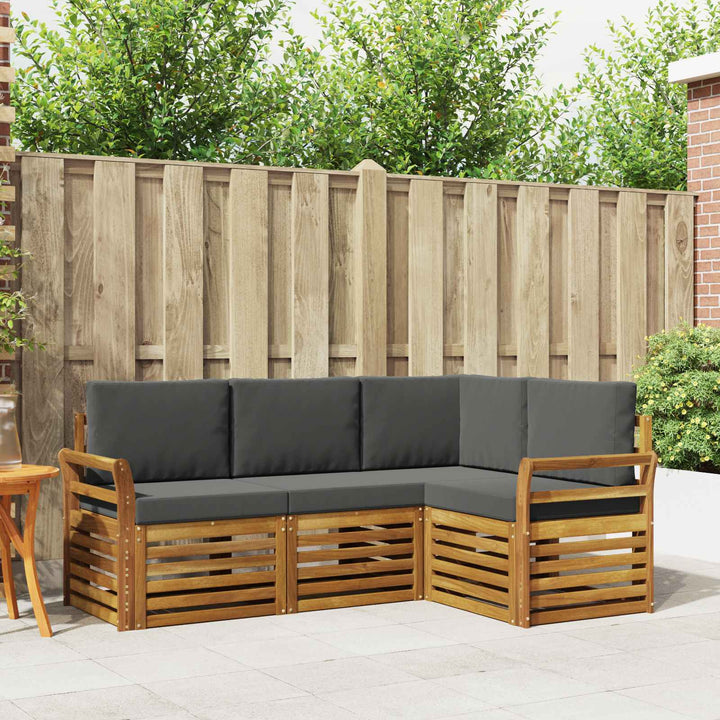 Sofasæt med pude 4 pcs Naturlig og Antracit Massivt Akacietræ