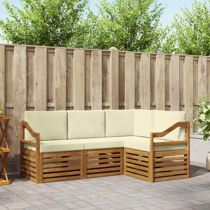 Sofasæt med pude 4 pcs Naturlig og Fløde Massivt Akacietræ