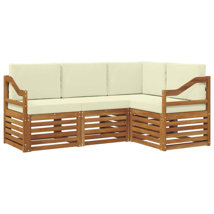 Sofasæt med pude 4 pcs Naturlig og Fløde Massivt Akacietræ