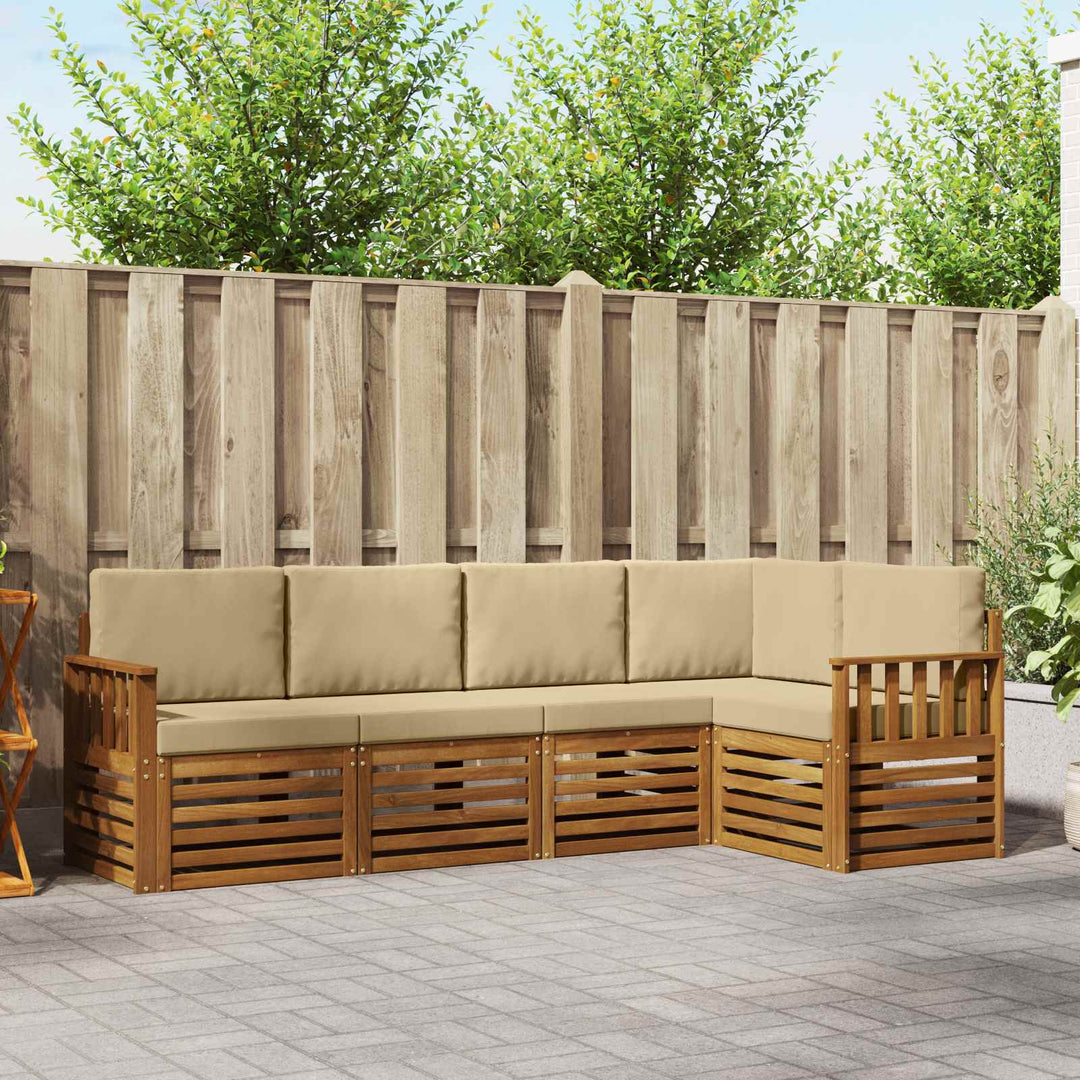 Sektionalsofa sæt 5 pcs Naturlig og Beige Massivt Akacietræ