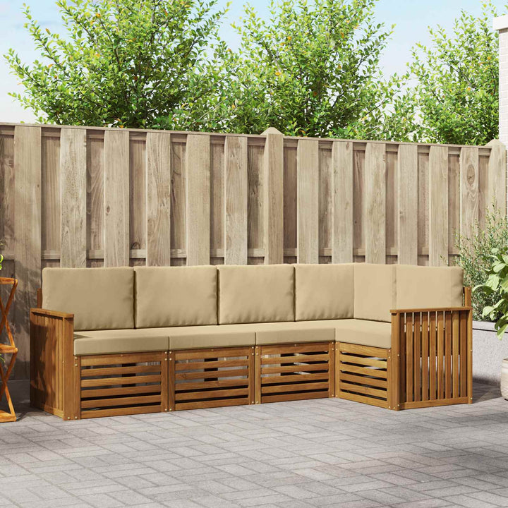 Sektionalsofa sæt 5 pcs Naturlig og Beige Massivt Akacietræ