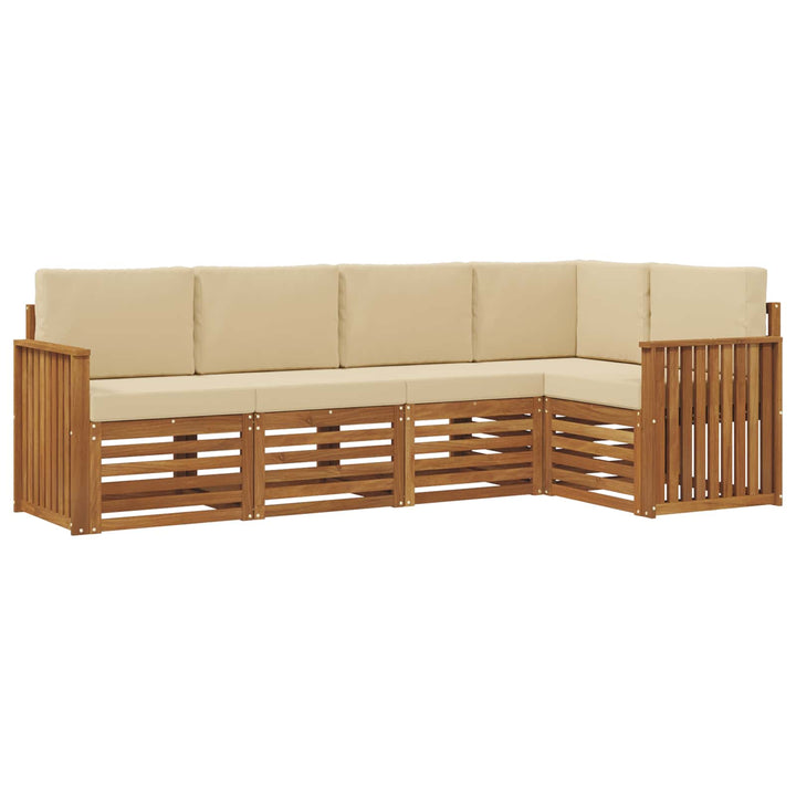 Sektionalsofa sæt 5 pcs Naturlig og Beige Massivt Akacietræ