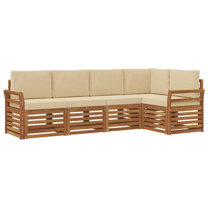 Sektionalsofa sæt 5 pcs Naturlig og Beige Massivt Akacietræ