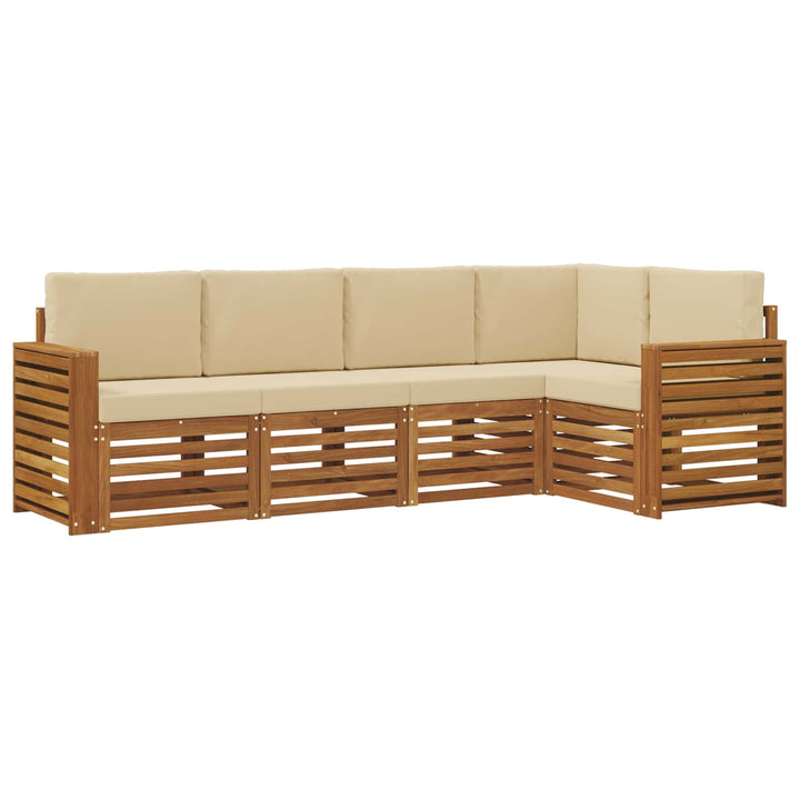 Sektionalsofa sæt 5 pcs Naturlig og Beige Massivt Akacietræ