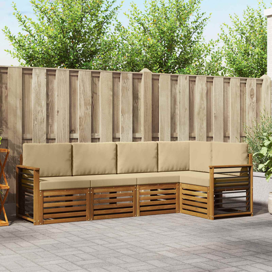 Sektionalsofa sæt 5 pcs Naturlig og Beige Massivt Akacietræ