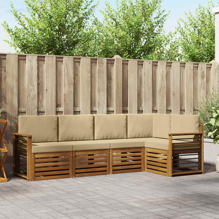 Sektionalsofa sæt 5 pcs Naturlig og Beige Massivt Akacietræ