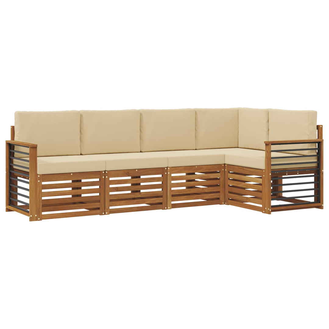 Sektionalsofa sæt 5 pcs Naturlig og Beige Massivt Akacietræ