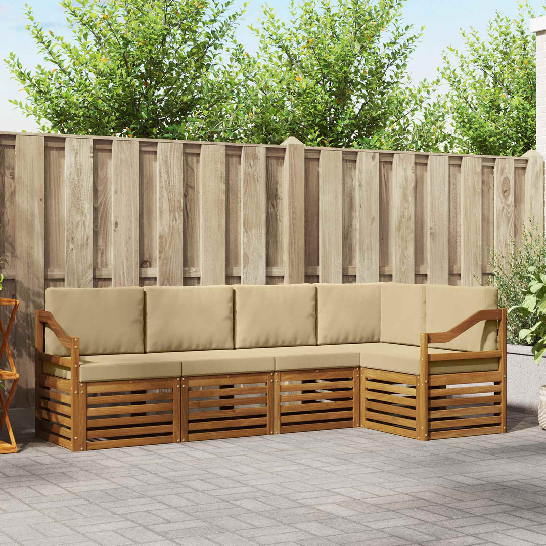 Sektionalsofa sæt 5 pcs Naturlig og Beige Massivt Akacietræ