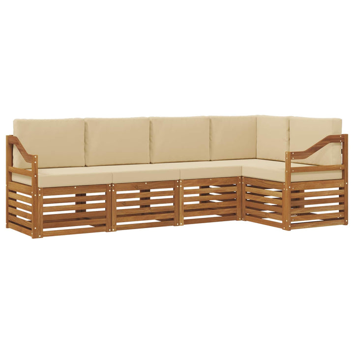 Sektionalsofa sæt 5 pcs Naturlig og Beige Massivt Akacietræ