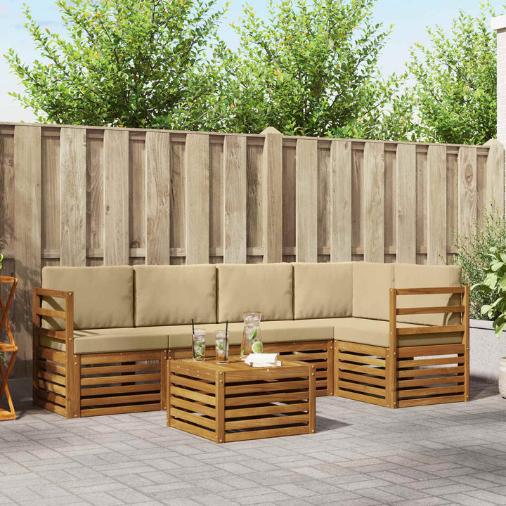Sektionalsofa sæt 6 pcs Naturlig og Beige Massivt Akacietræ