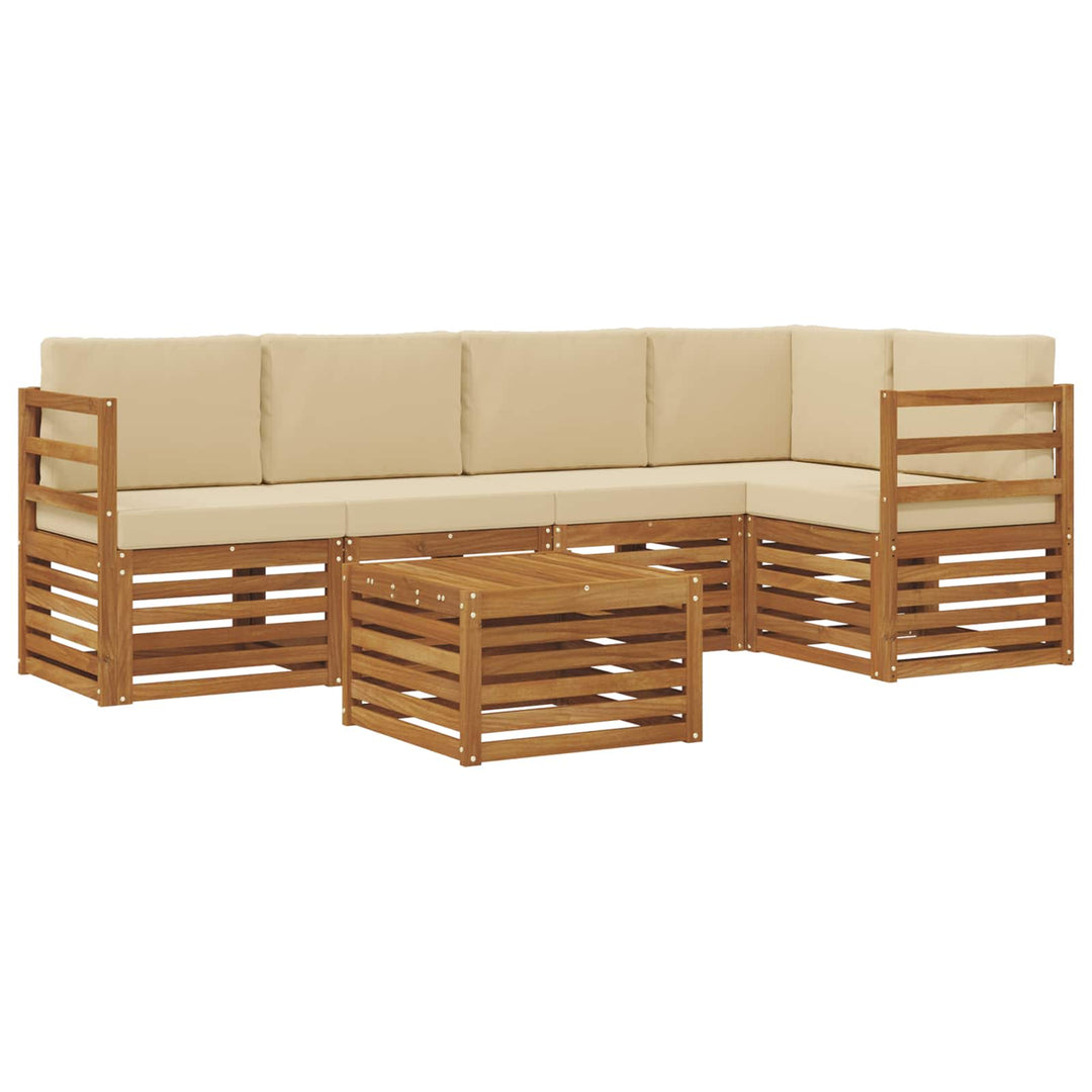 Sektionalsofa sæt 6 pcs Naturlig og Beige Massivt Akacietræ