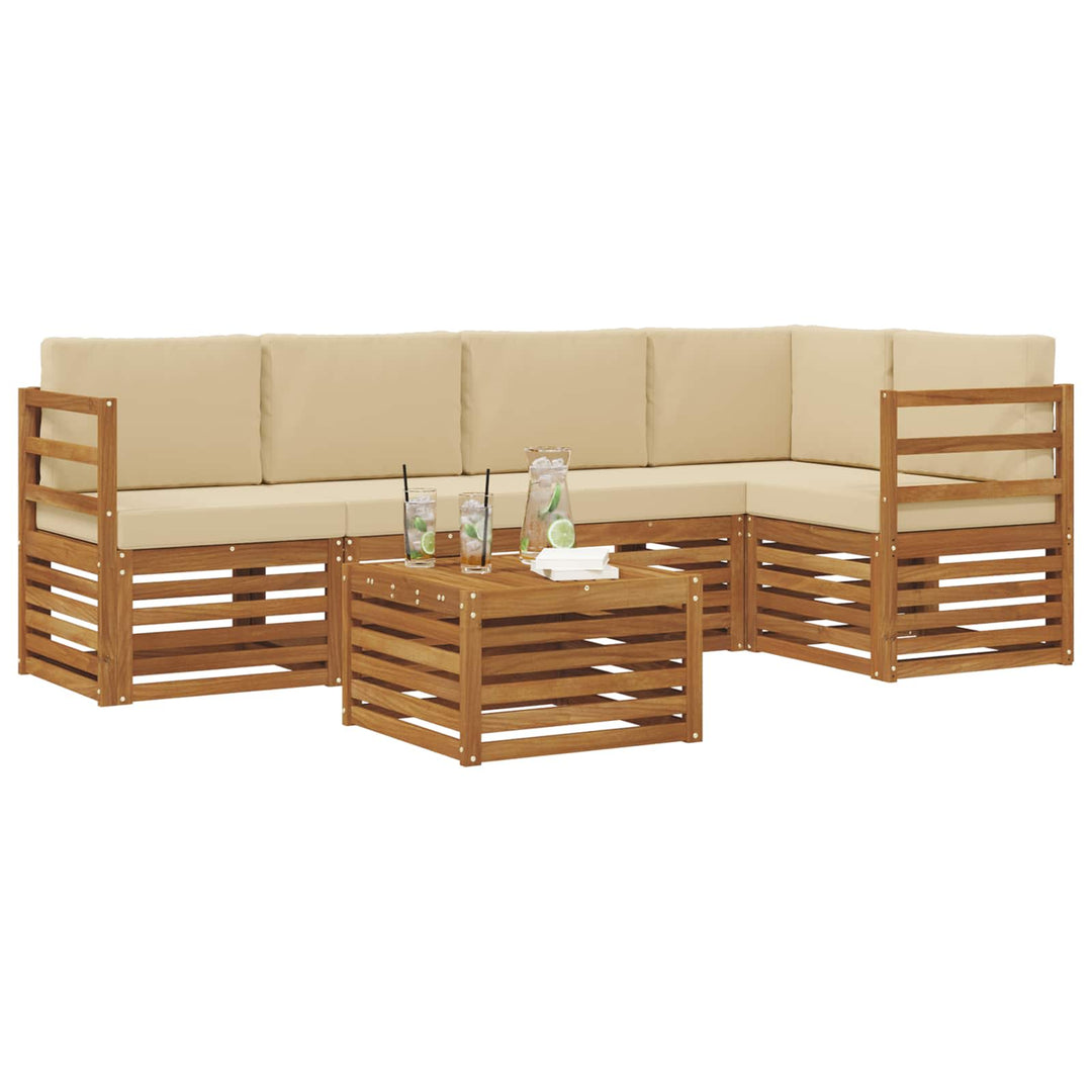 Sektionalsofa sæt 6 pcs Naturlig og Beige Massivt Akacietræ