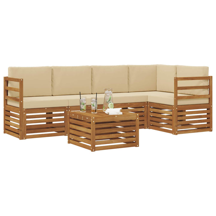 Sektionalsofa sæt 6 pcs Naturlig og Beige Massivt Akacietræ