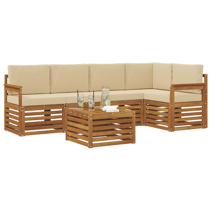 Sektionalsofa sæt 6 pcs Naturlig og Beige Massivt Akacietræ