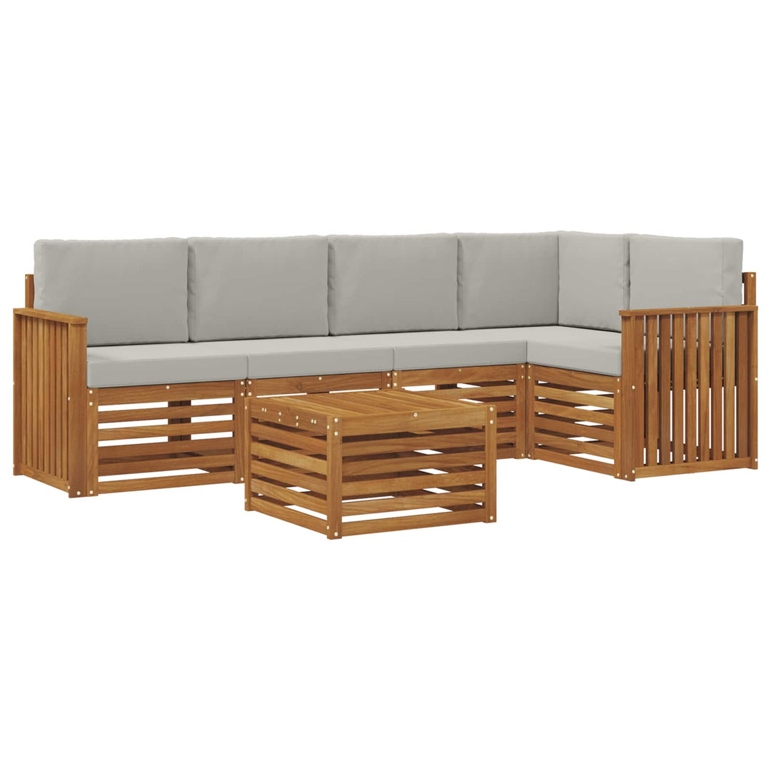 Sektionalsofa sæt 6 pcs Naturlig og Lys Grå Massivt Akacietræ