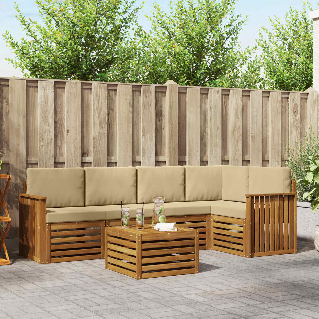 Sektionalsofa sæt 6 pcs Naturlig og Beige Massivt Akacietræ
