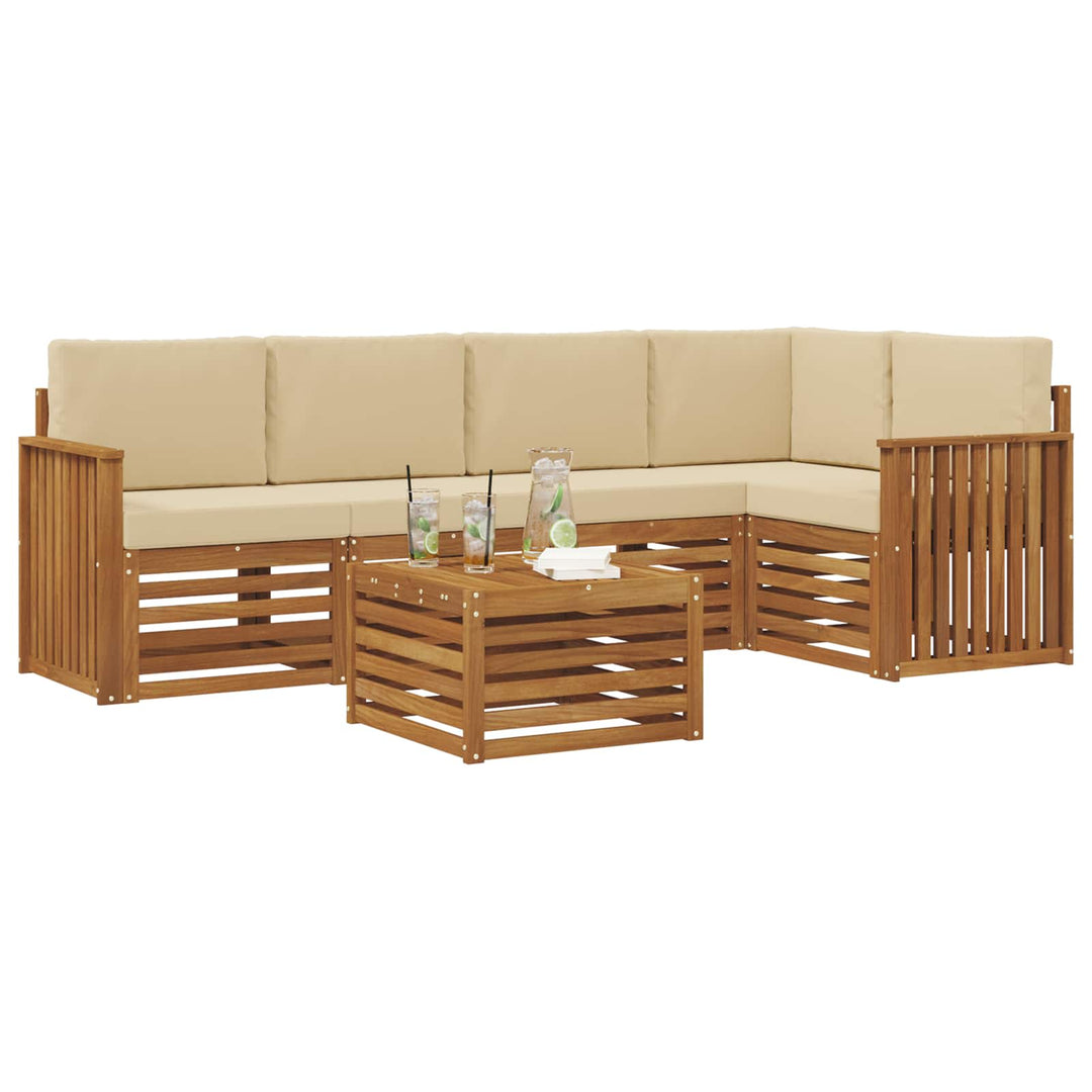 Sektionalsofa sæt 6 pcs Naturlig og Beige Massivt Akacietræ