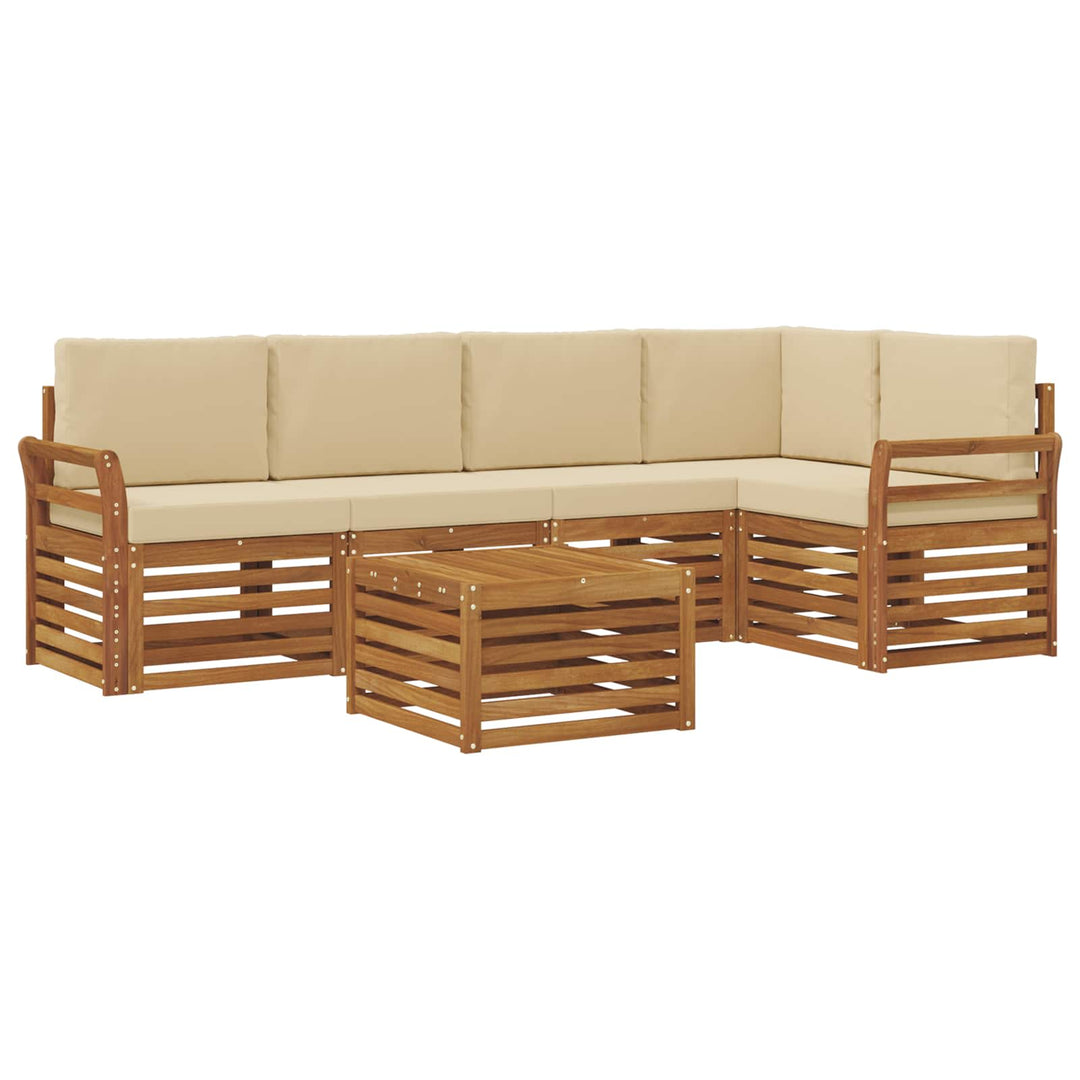 Sektionalsofa sæt 6 pcs Naturlig og Beige Massivt Akacietræ