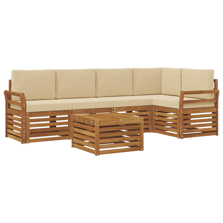 Sektionalsofa sæt 6 pcs Naturlig og Beige Massivt Akacietræ