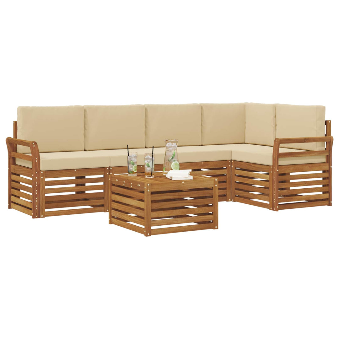 Sektionalsofa sæt 6 pcs Naturlig og Beige Massivt Akacietræ